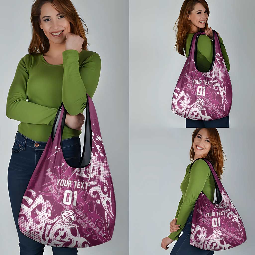 Personalized Manly Warringah Sea Eagles Rugby Grocery Bag Urban Street Graffiti Style - Distressed Splatter Elements