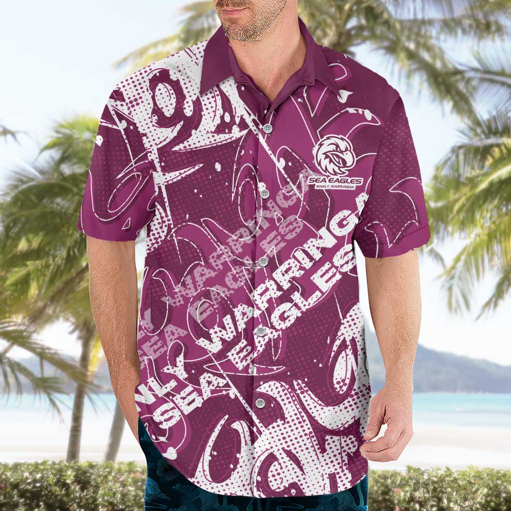 Personalized Manly Warringah Sea Eagles Rugby Hawaiian Shirt Urban Street Graffiti Style - Distressed Splatter Elements