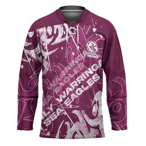 Personalized Manly Warringah Sea Eagles Rugby Hockey Jersey Urban Street Graffiti Style - Distressed Splatter Elements