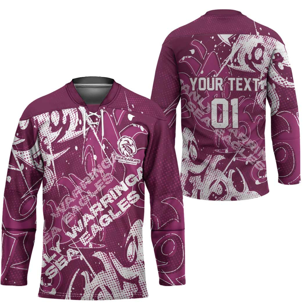 Personalized Manly Warringah Sea Eagles Rugby Hockey Jersey Urban Street Graffiti Style - Distressed Splatter Elements