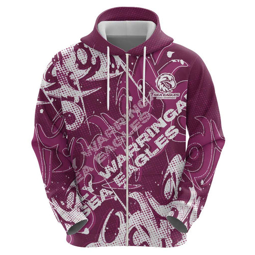Personalized Manly Warringah Sea Eagles Rugby Hoodie Urban Street Graffiti Style - Distressed Splatter Elements