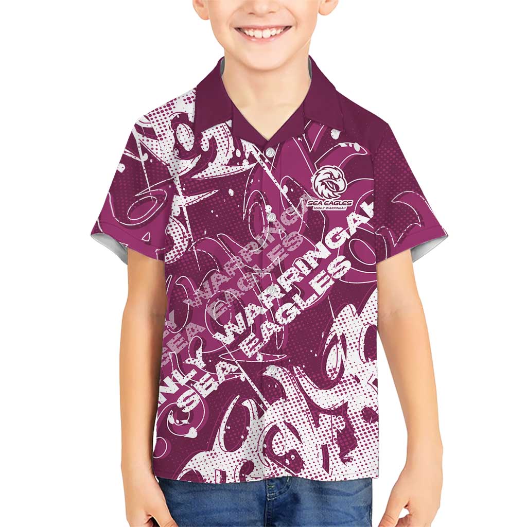 Personalized Manly Warringah Sea Eagles Rugby Kid Hawaiian Shirt Urban Street Graffiti Style - Distressed Splatter Elements
