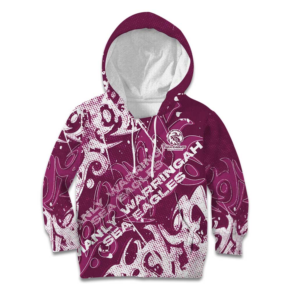 Personalized Manly Warringah Sea Eagles Rugby Kid Hoodie Urban Street Graffiti Style - Distressed Splatter Elements