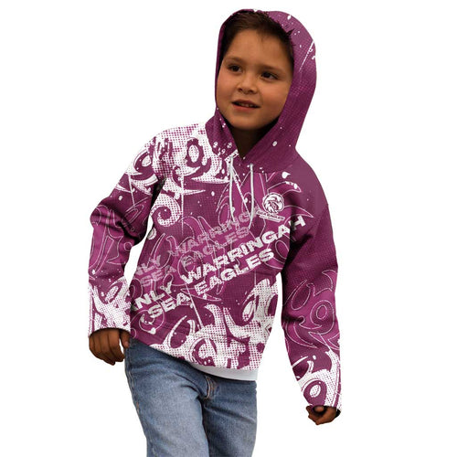 Personalized Manly Warringah Sea Eagles Rugby Kid Hoodie Urban Street Graffiti Style - Distressed Splatter Elements