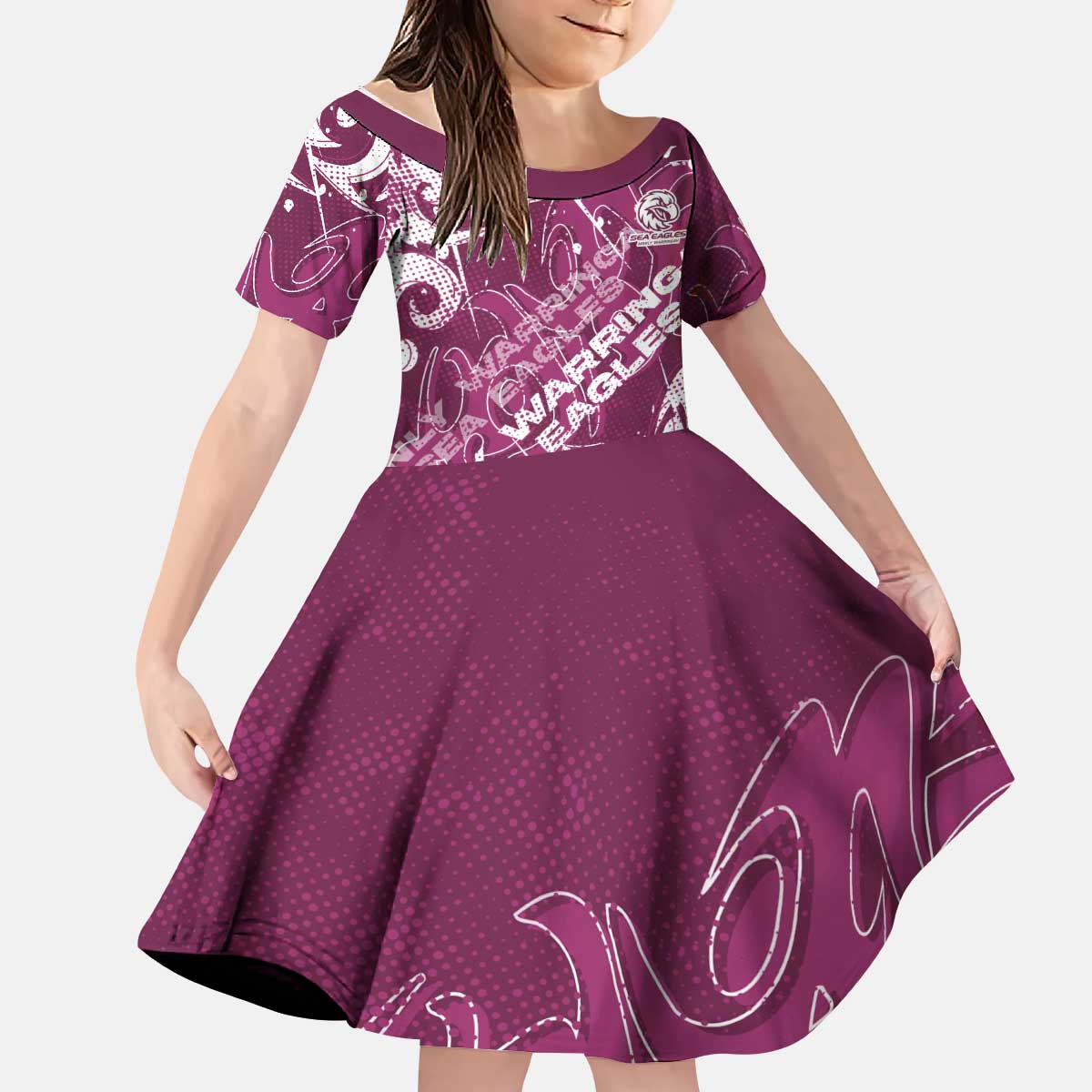 Personalized Manly Warringah Sea Eagles Rugby Kid Short Sleeve Dress Urban Street Graffiti Style - Distressed Splatter Elements