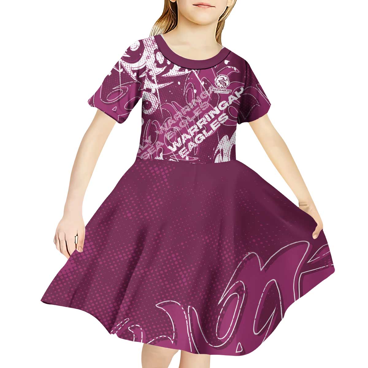 Personalized Manly Warringah Sea Eagles Rugby Kid Short Sleeve Dress Urban Street Graffiti Style - Distressed Splatter Elements