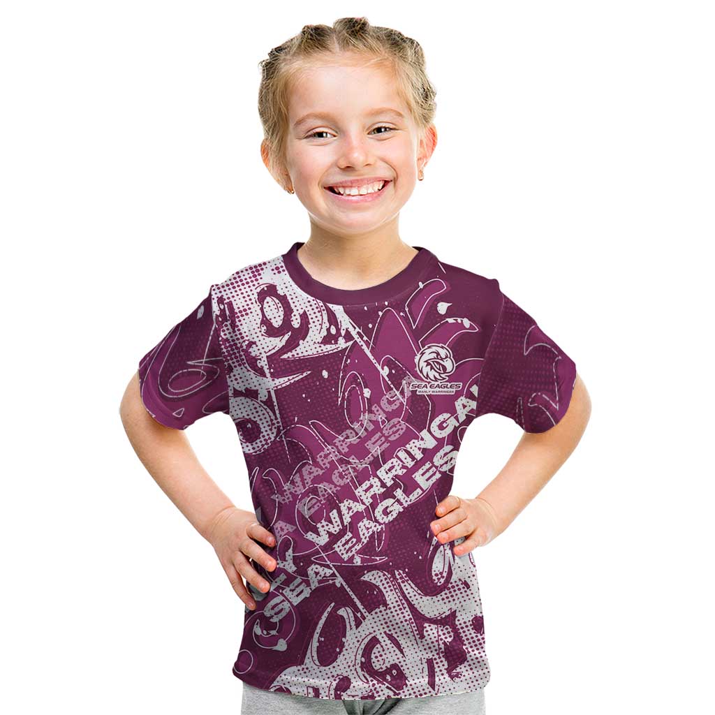 Personalized Manly Warringah Sea Eagles Rugby Kid T Shirt Urban Street Graffiti Style - Distressed Splatter Elements