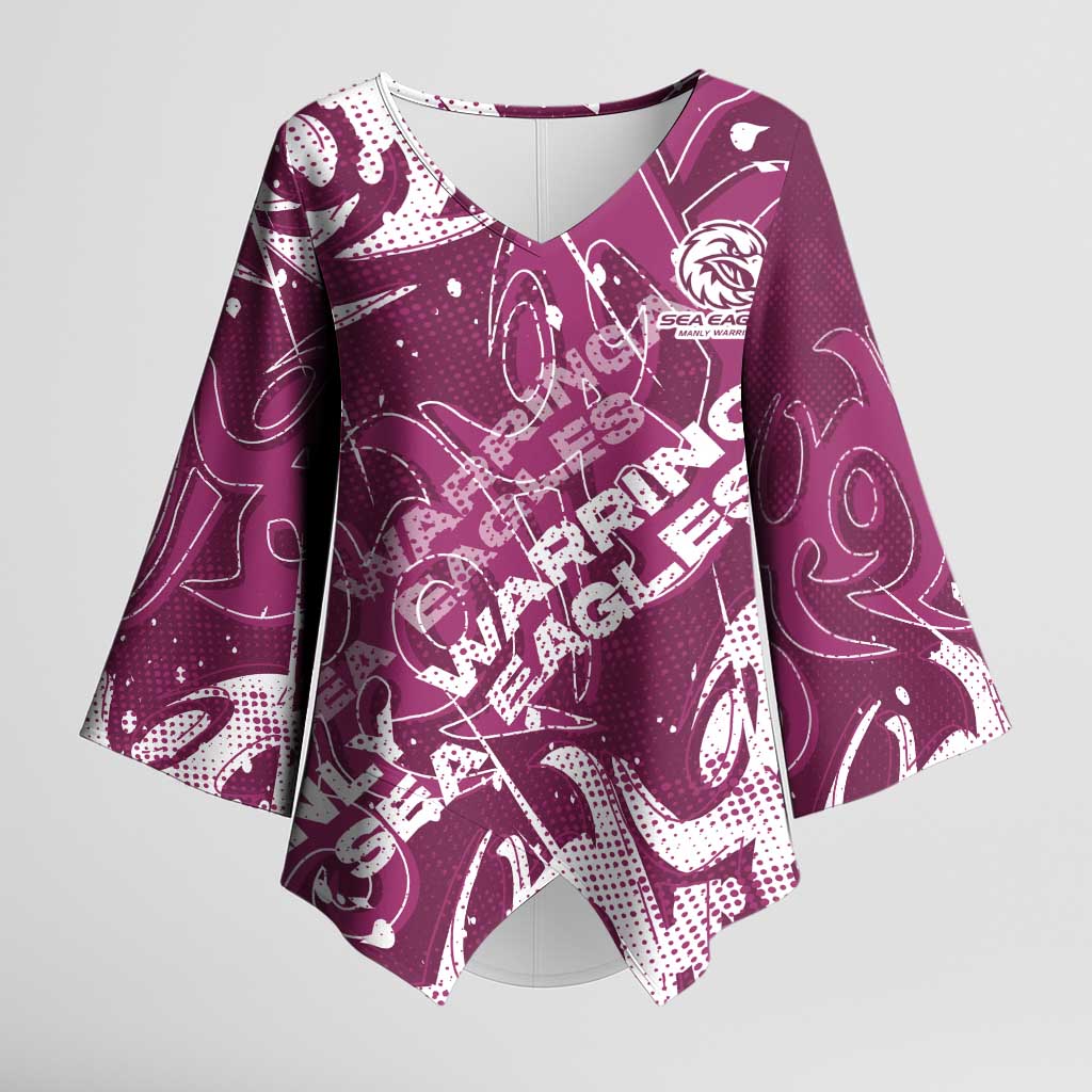 Personalized Manly Warringah Sea Eagles Rugby Kimono Sleeve Blouse Urban Street Graffiti Style - Distressed Splatter Elements