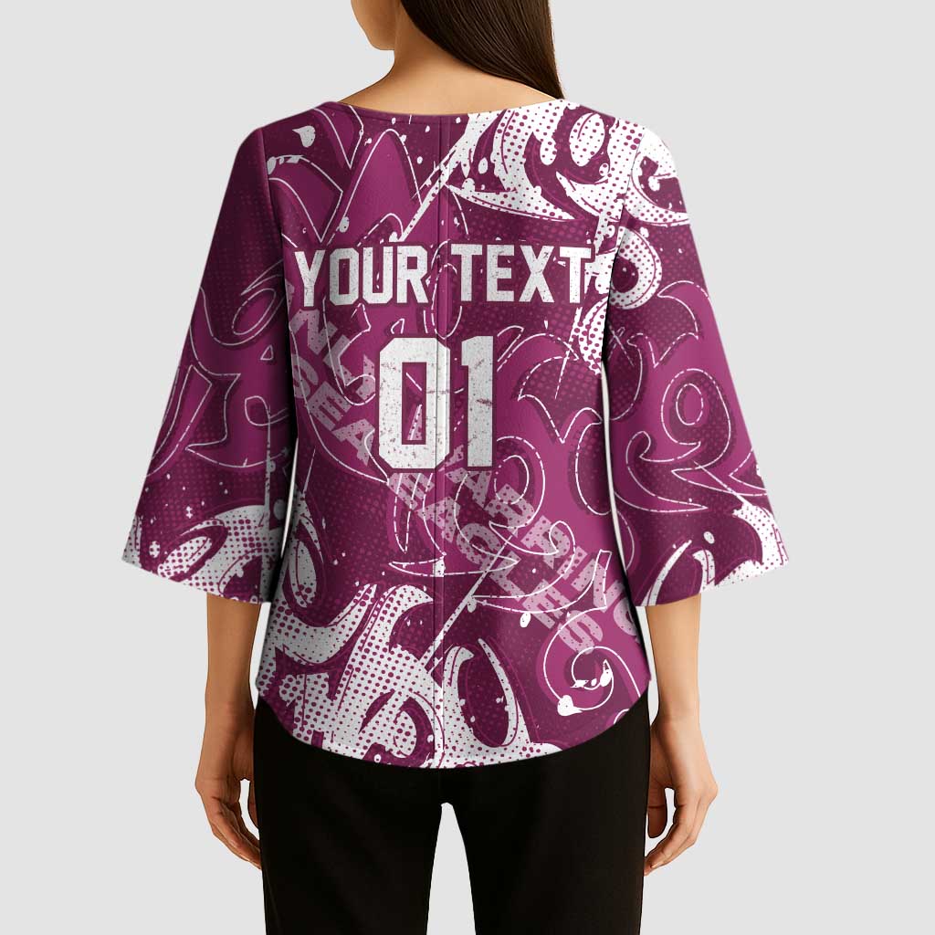 Personalized Manly Warringah Sea Eagles Rugby Kimono Sleeve Blouse Urban Street Graffiti Style - Distressed Splatter Elements
