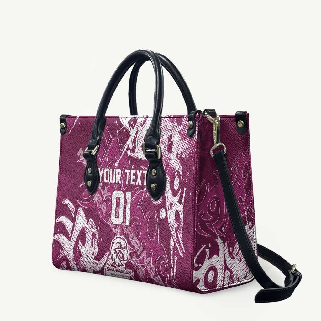 Personalized Manly Warringah Sea Eagles Rugby Leather Bag Urban Street Graffiti Style - Distressed Splatter Elements
