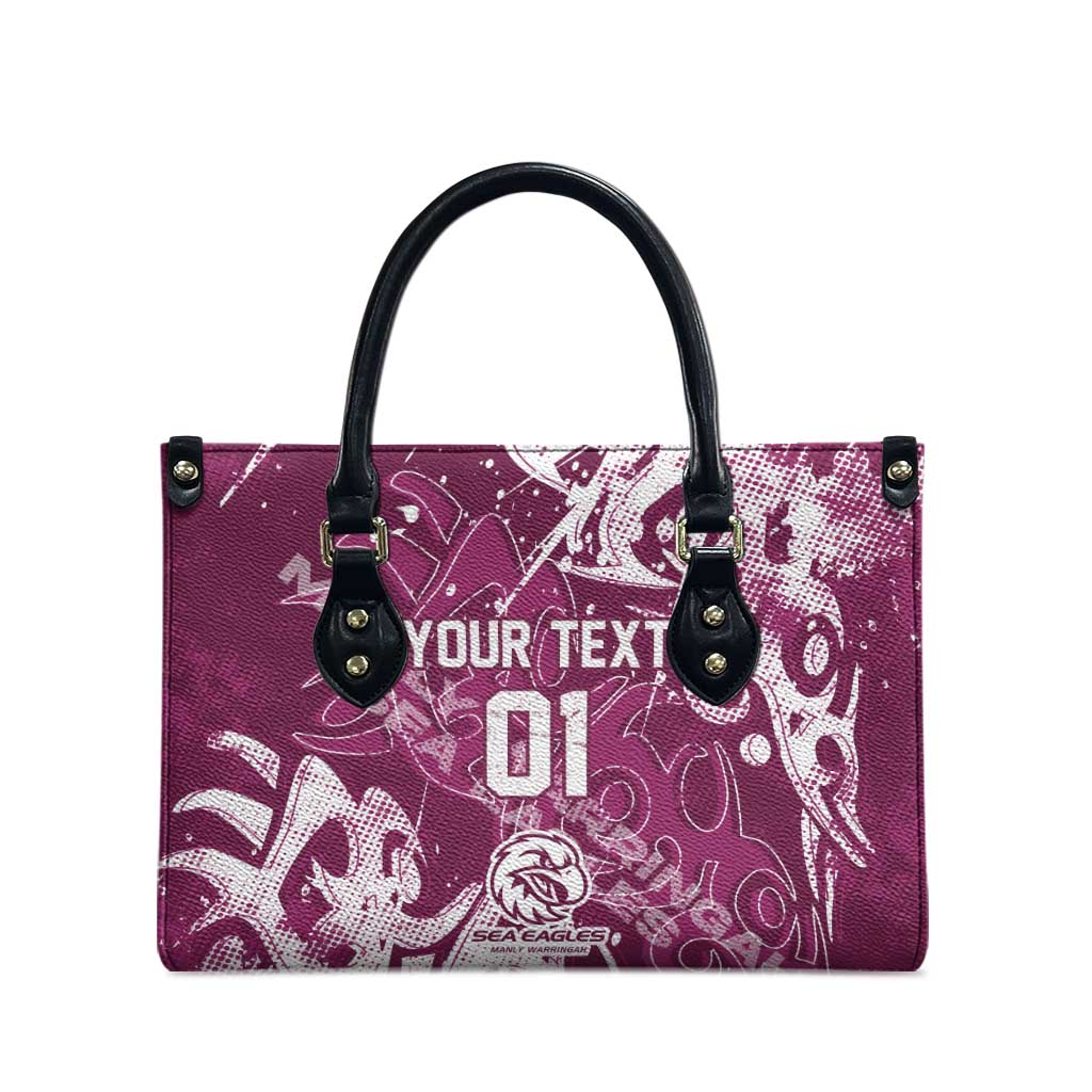 Personalized Manly Warringah Sea Eagles Rugby Leather Bag Urban Street Graffiti Style - Distressed Splatter Elements