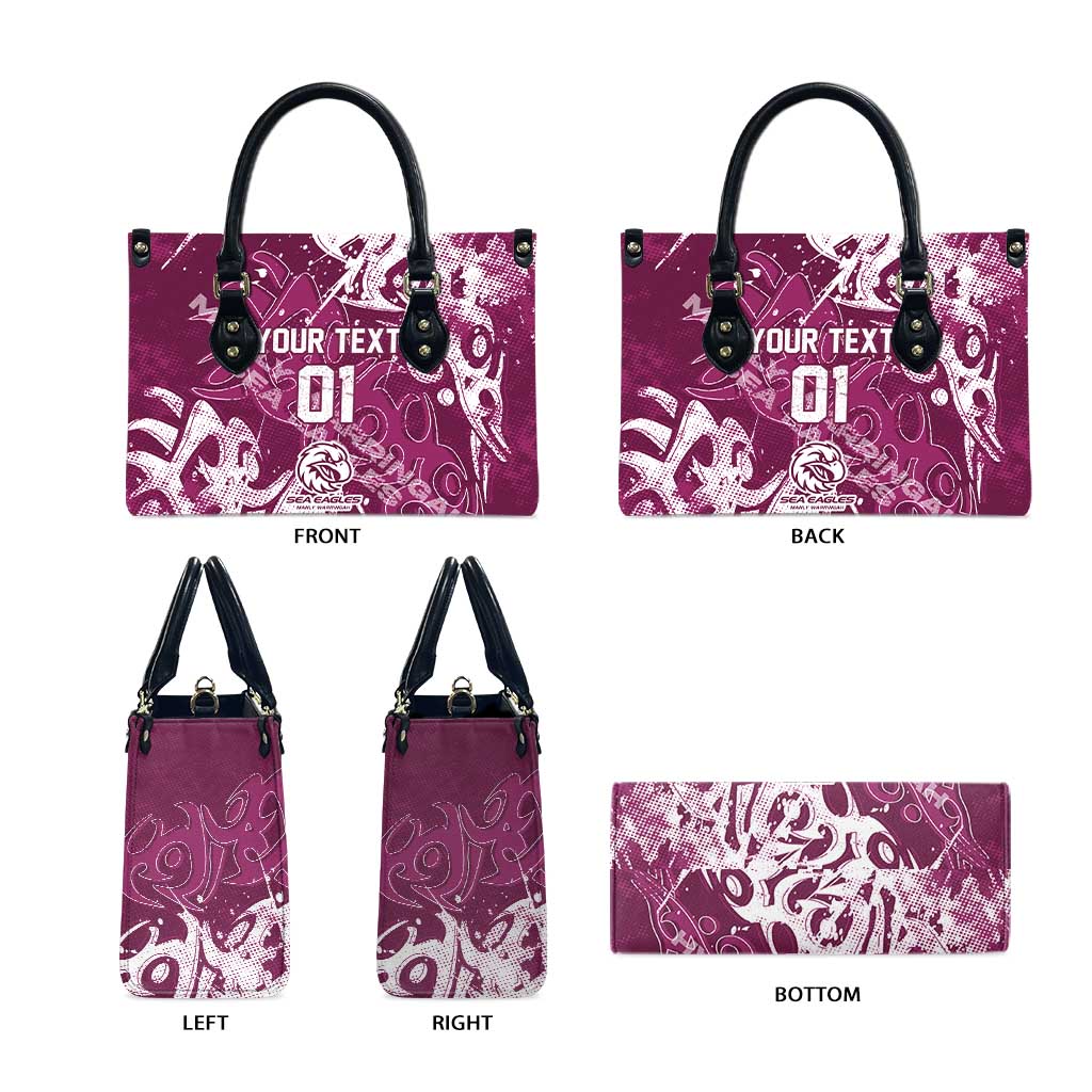 Personalized Manly Warringah Sea Eagles Rugby Leather Bag Urban Street Graffiti Style - Distressed Splatter Elements