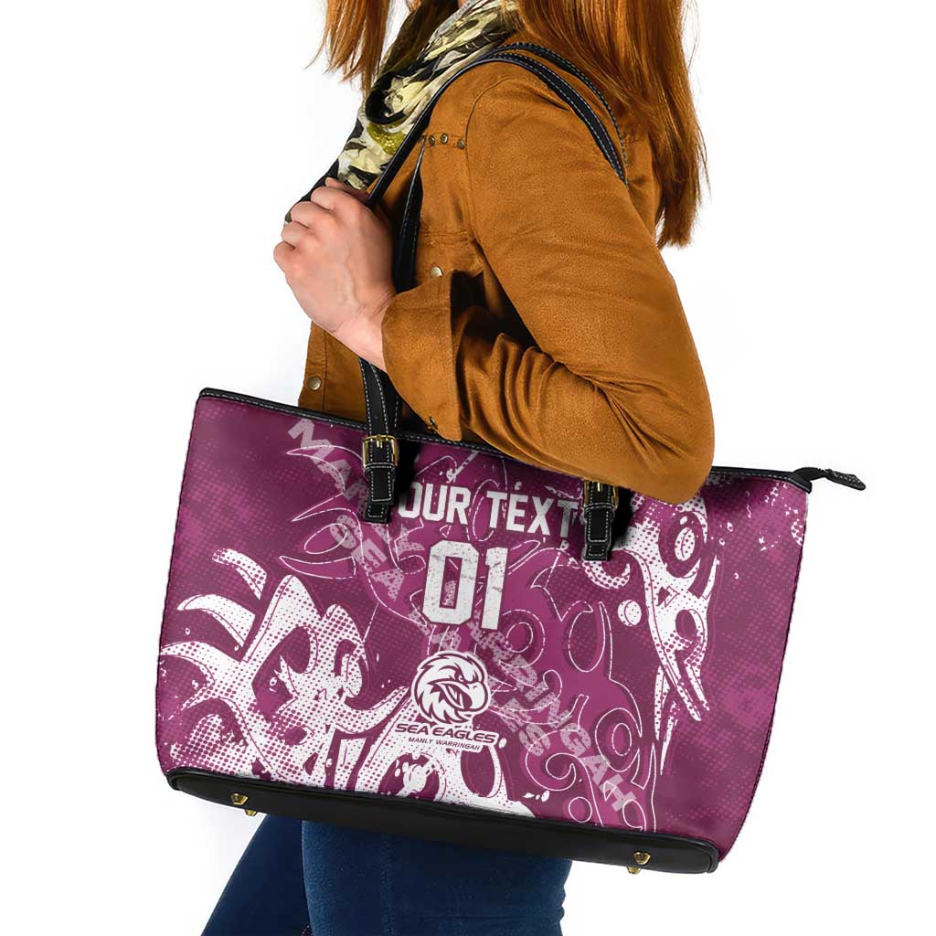 Personalized Manly Warringah Sea Eagles Rugby Leather Tote Bag Urban Street Graffiti Style - Distressed Splatter Elements