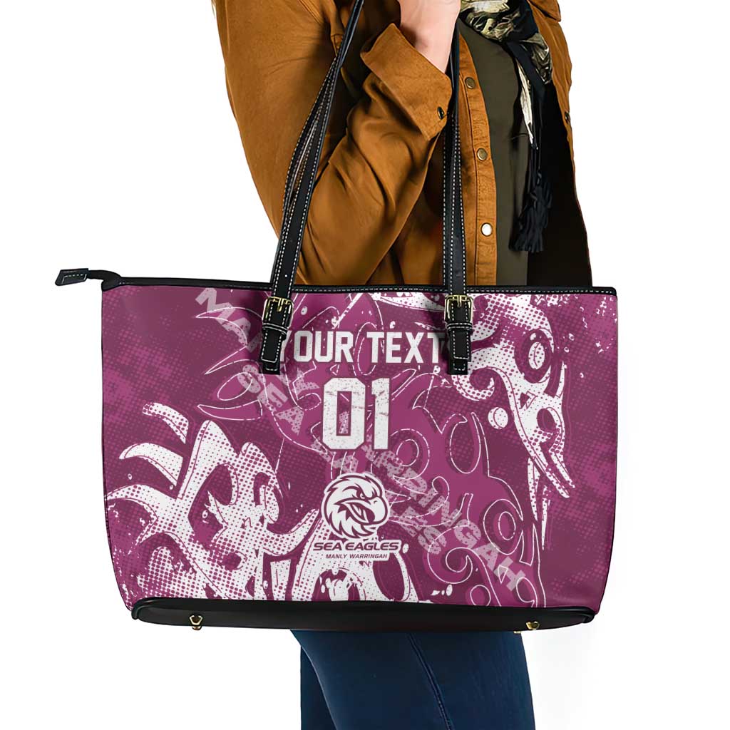 Personalized Manly Warringah Sea Eagles Rugby Leather Tote Bag Urban Street Graffiti Style - Distressed Splatter Elements