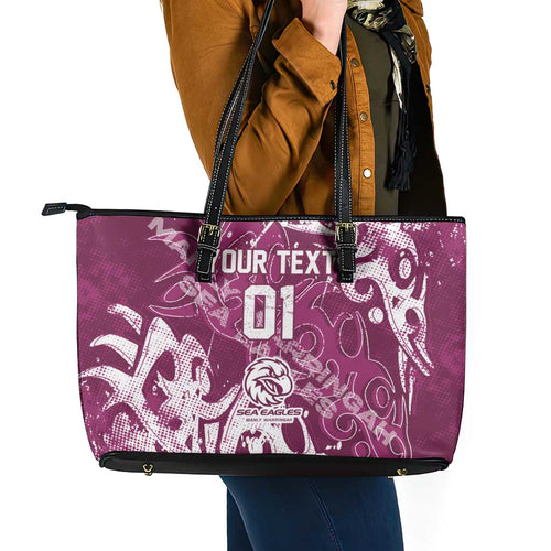 Personalized Manly Warringah Sea Eagles Rugby Leather Tote Bag Urban Street Graffiti Style - Distressed Splatter Elements