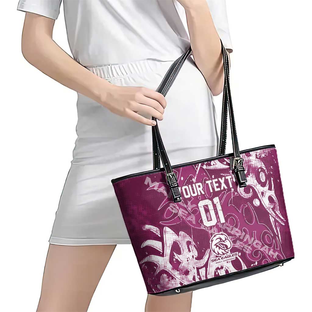 Personalized Manly Warringah Sea Eagles Rugby Leather Tote Bag Urban Street Graffiti Style - Distressed Splatter Elements