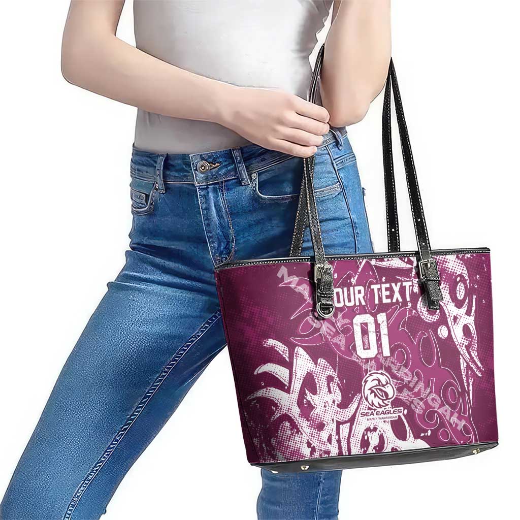 Personalized Manly Warringah Sea Eagles Rugby Leather Tote Bag Urban Street Graffiti Style - Distressed Splatter Elements