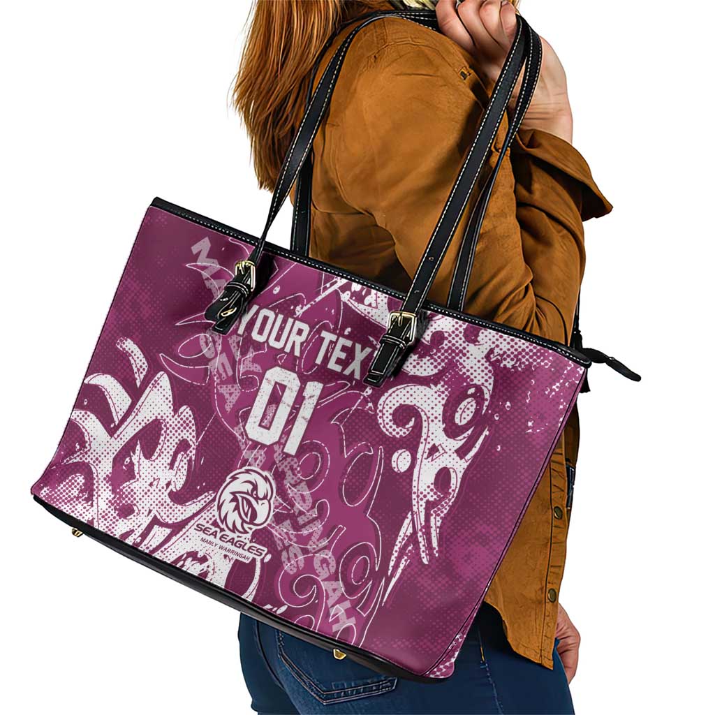 Personalized Manly Warringah Sea Eagles Rugby Leather Tote Bag Urban Street Graffiti Style - Distressed Splatter Elements
