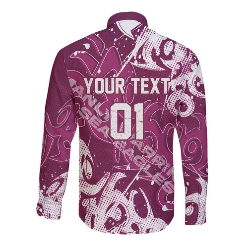 Personalized Manly Warringah Sea Eagles Rugby Long Sleeve Button Shirt Urban Street Graffiti Style - Distressed Splatter Elements