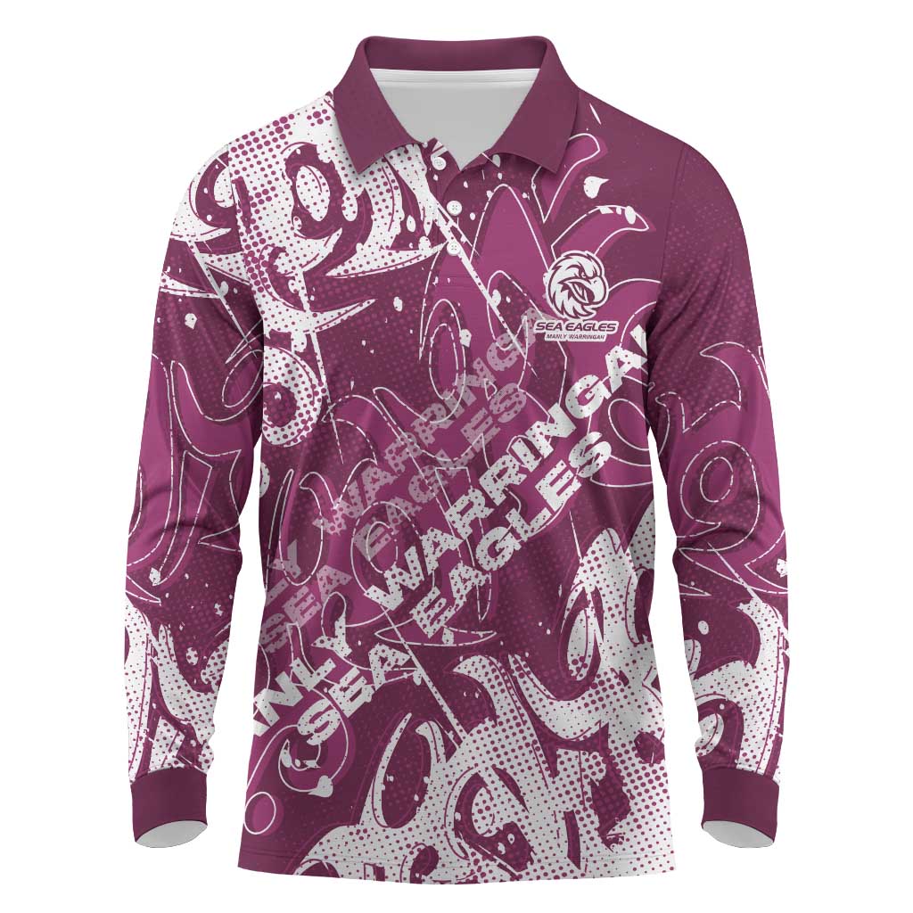 Personalized Manly Warringah Sea Eagles Rugby Long Sleeve Polo Shirt Urban Street Graffiti Style - Distressed Splatter Elements