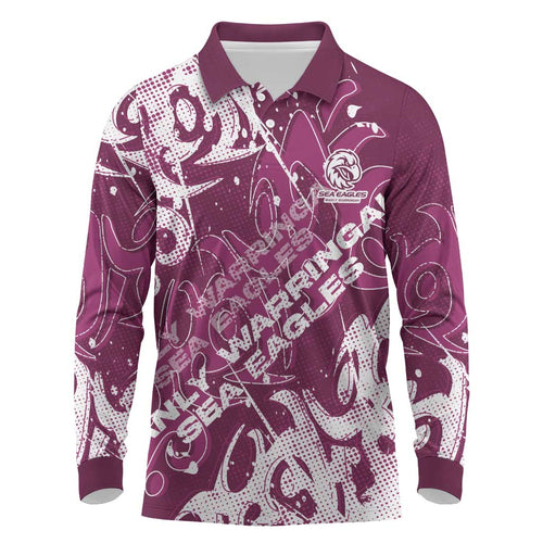 Personalized Manly Warringah Sea Eagles Rugby Long Sleeve Polo Shirt Urban Street Graffiti Style - Distressed Splatter Elements