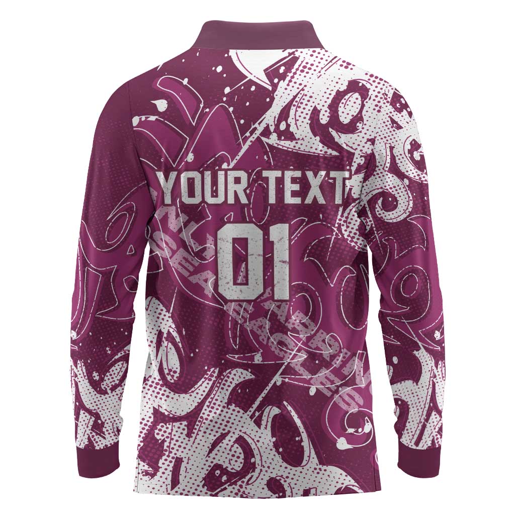 Personalized Manly Warringah Sea Eagles Rugby Long Sleeve Polo Shirt Urban Street Graffiti Style - Distressed Splatter Elements