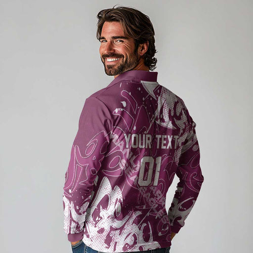 Personalized Manly Warringah Sea Eagles Rugby Long Sleeve Polo Shirt Urban Street Graffiti Style - Distressed Splatter Elements