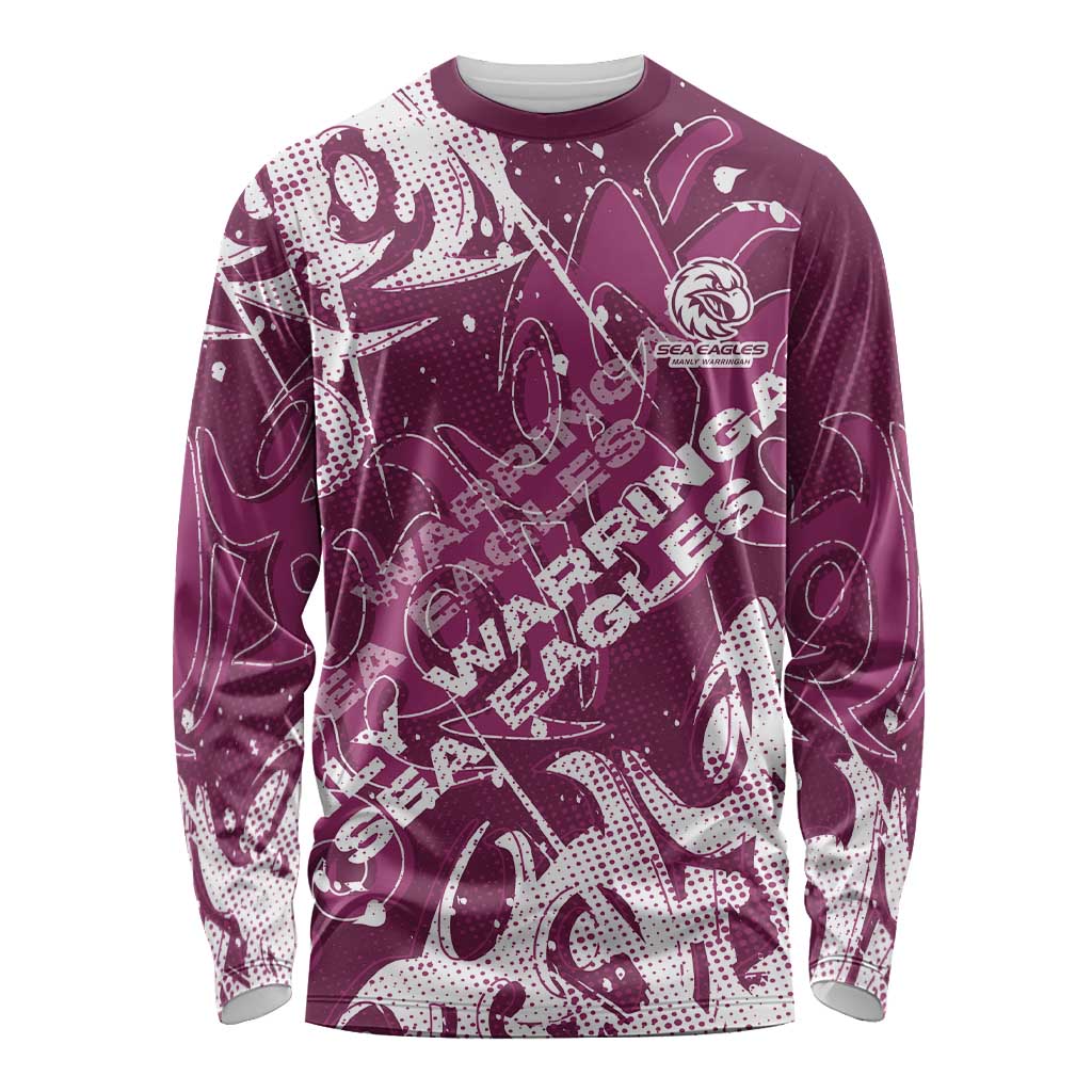 Personalized Manly Warringah Sea Eagles Rugby Long Sleeve Shirt Urban Street Graffiti Style - Distressed Splatter Elements