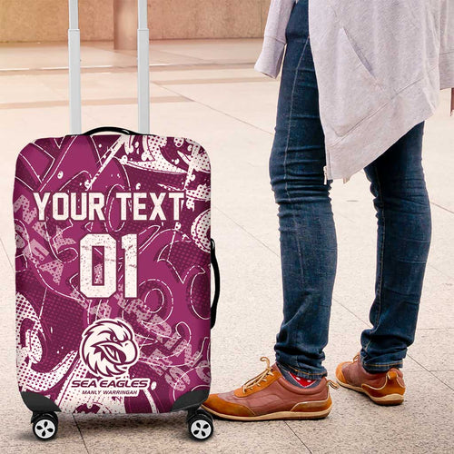 Personalized Manly Warringah Sea Eagles Rugby Luggage Cover Urban Street Graffiti Style - Distressed Splatter Elements
