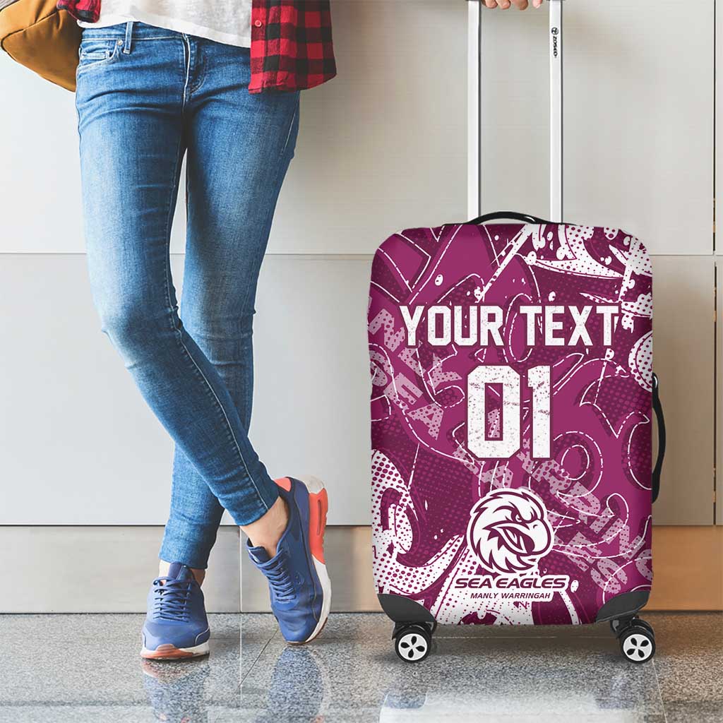Personalized Manly Warringah Sea Eagles Rugby Luggage Cover Urban Street Graffiti Style - Distressed Splatter Elements