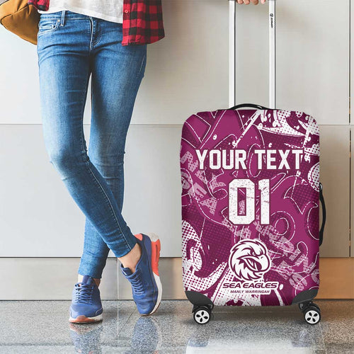 Personalized Manly Warringah Sea Eagles Rugby Luggage Cover Urban Street Graffiti Style - Distressed Splatter Elements