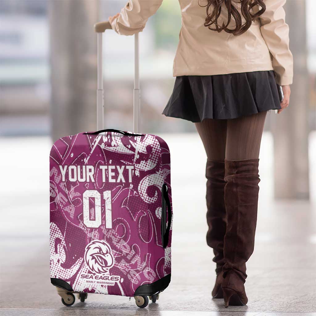Personalized Manly Warringah Sea Eagles Rugby Luggage Cover Urban Street Graffiti Style - Distressed Splatter Elements