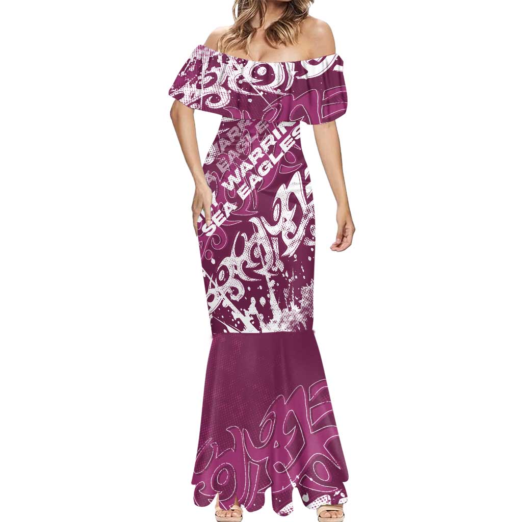 Personalized Manly Warringah Sea Eagles Rugby Mermaid Dress Urban Street Graffiti Style - Distressed Splatter Elements