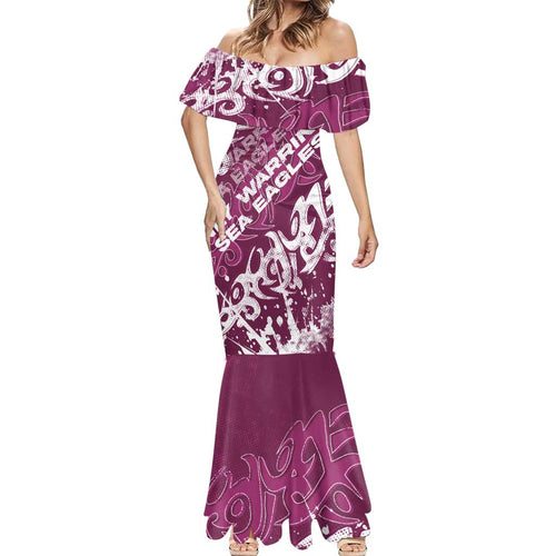 Personalized Manly Warringah Sea Eagles Rugby Mermaid Dress Urban Street Graffiti Style - Distressed Splatter Elements