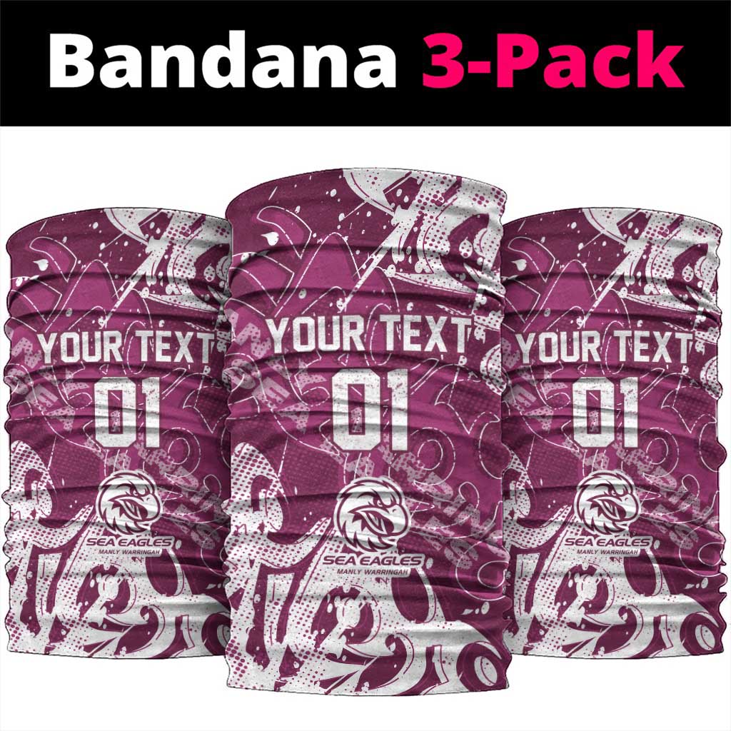 Personalized Manly Warringah Sea Eagles Rugby Neck Gaiter Urban Street Graffiti Style - Distressed Splatter Elements