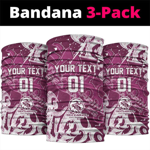 Personalized Manly Warringah Sea Eagles Rugby Neck Gaiter Urban Street Graffiti Style - Distressed Splatter Elements