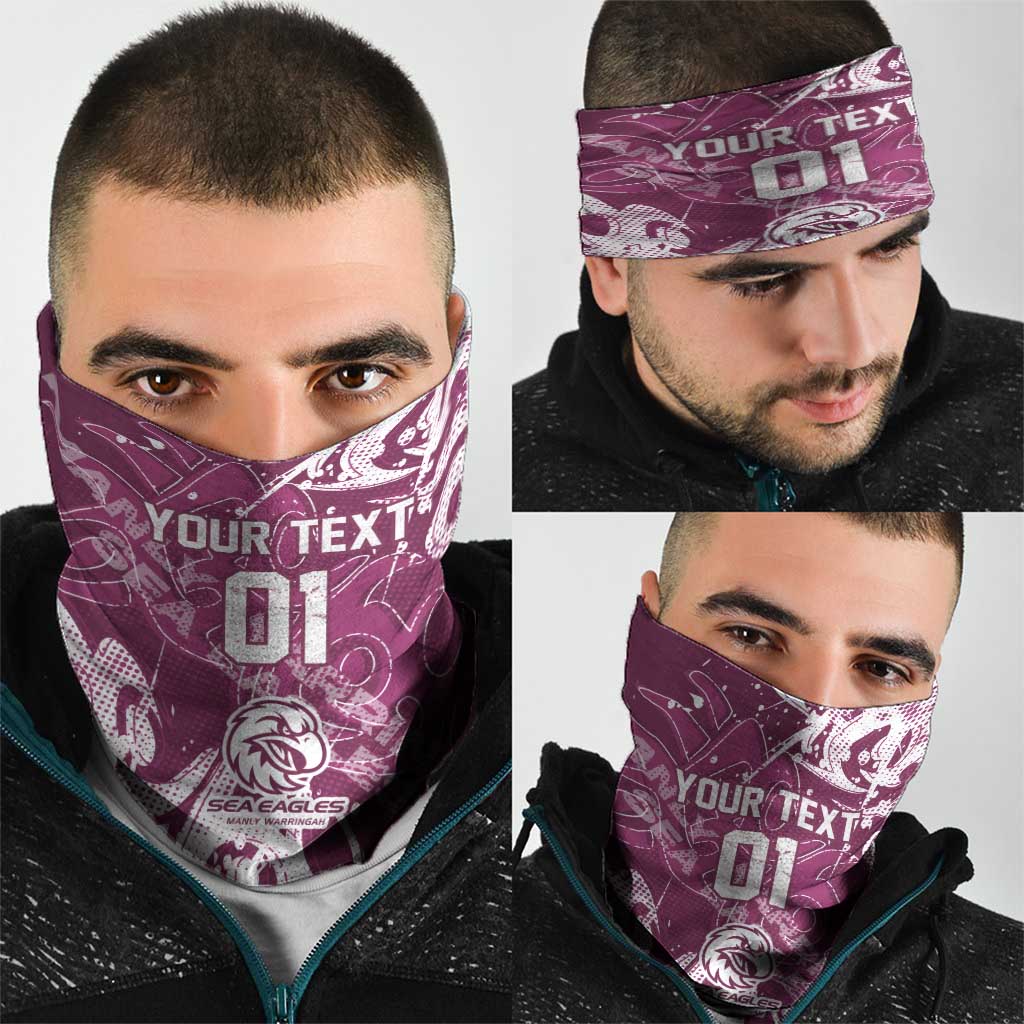 Personalized Manly Warringah Sea Eagles Rugby Neck Gaiter Urban Street Graffiti Style - Distressed Splatter Elements