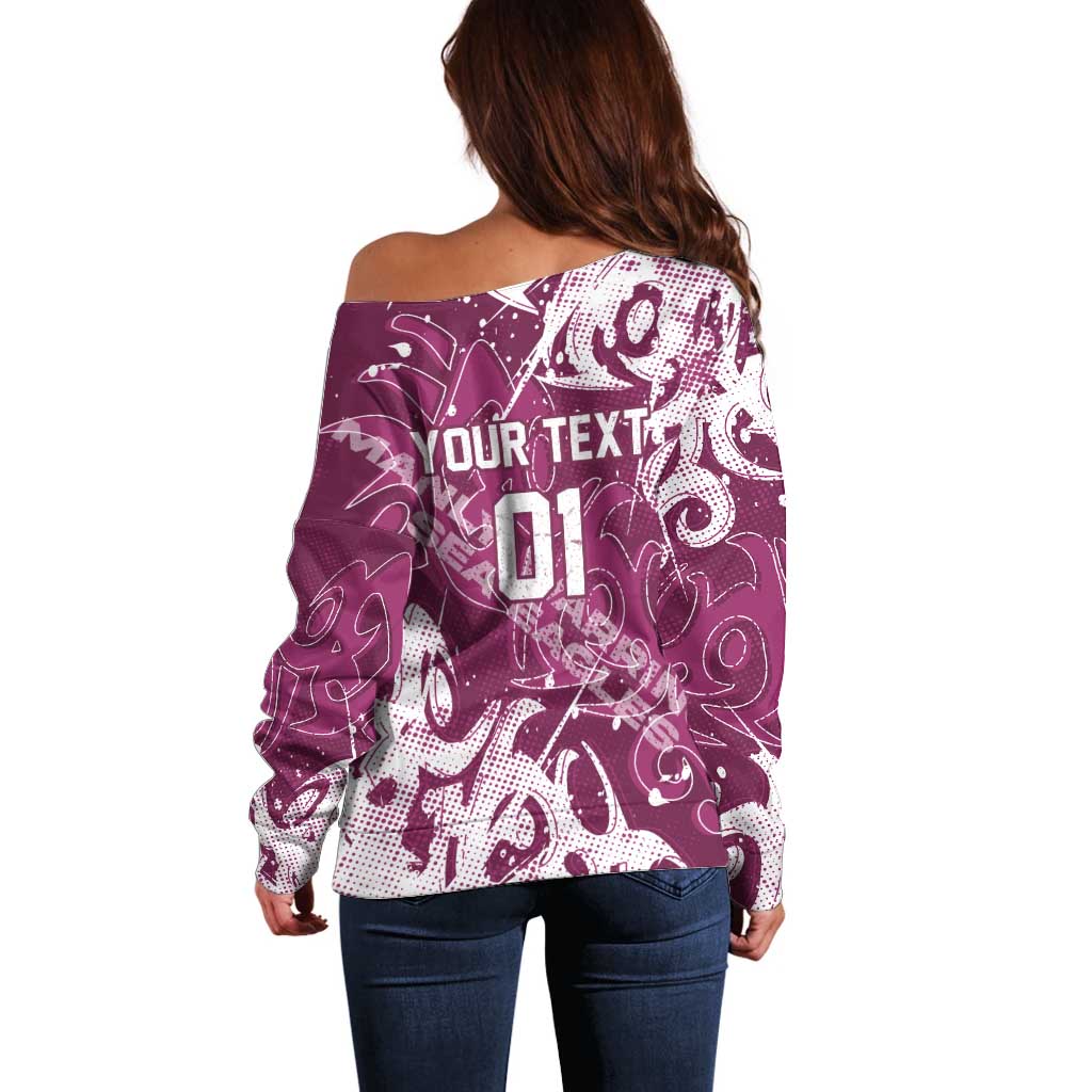 Personalized Manly Warringah Sea Eagles Rugby Off Shoulder Sweater Urban Street Graffiti Style - Distressed Splatter Elements