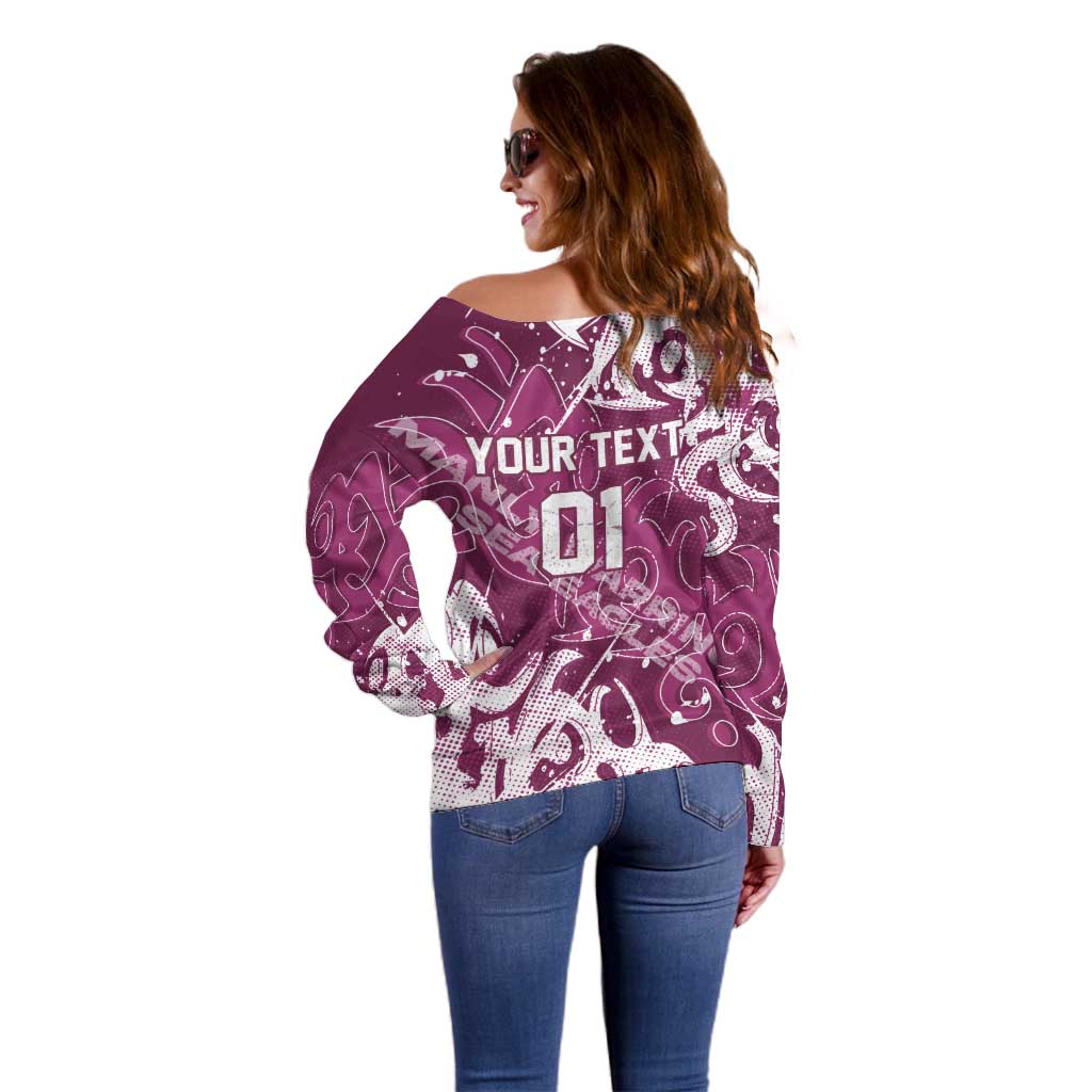 Personalized Manly Warringah Sea Eagles Rugby Off Shoulder Sweater Urban Street Graffiti Style - Distressed Splatter Elements