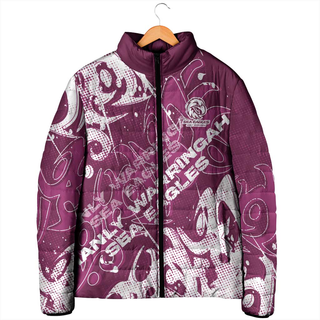 Personalized Manly Warringah Sea Eagles Rugby Padded Jacket Urban Street Graffiti Style - Distressed Splatter Elements