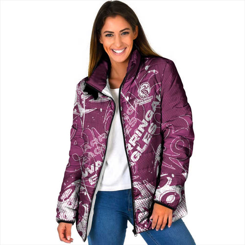 Personalized Manly Warringah Sea Eagles Rugby Padded Jacket Urban Street Graffiti Style - Distressed Splatter Elements