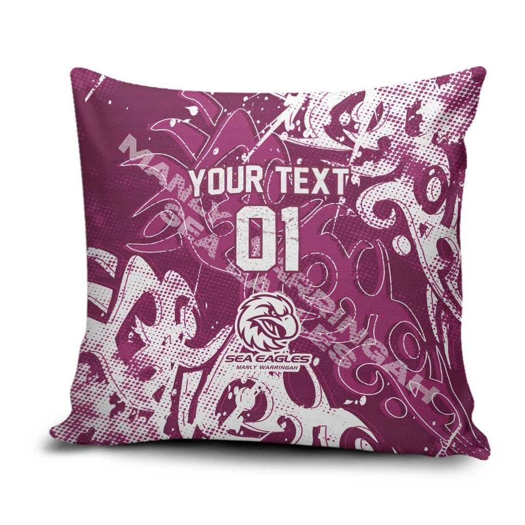 Personalized Manly Warringah Sea Eagles Rugby Pillow Cover Urban Street Graffiti Style - Distressed Splatter Elements