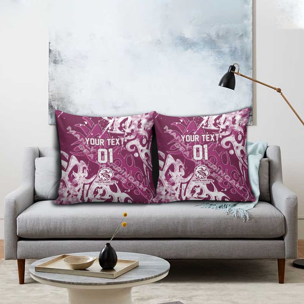 Personalized Manly Warringah Sea Eagles Rugby Pillow Cover Urban Street Graffiti Style - Distressed Splatter Elements