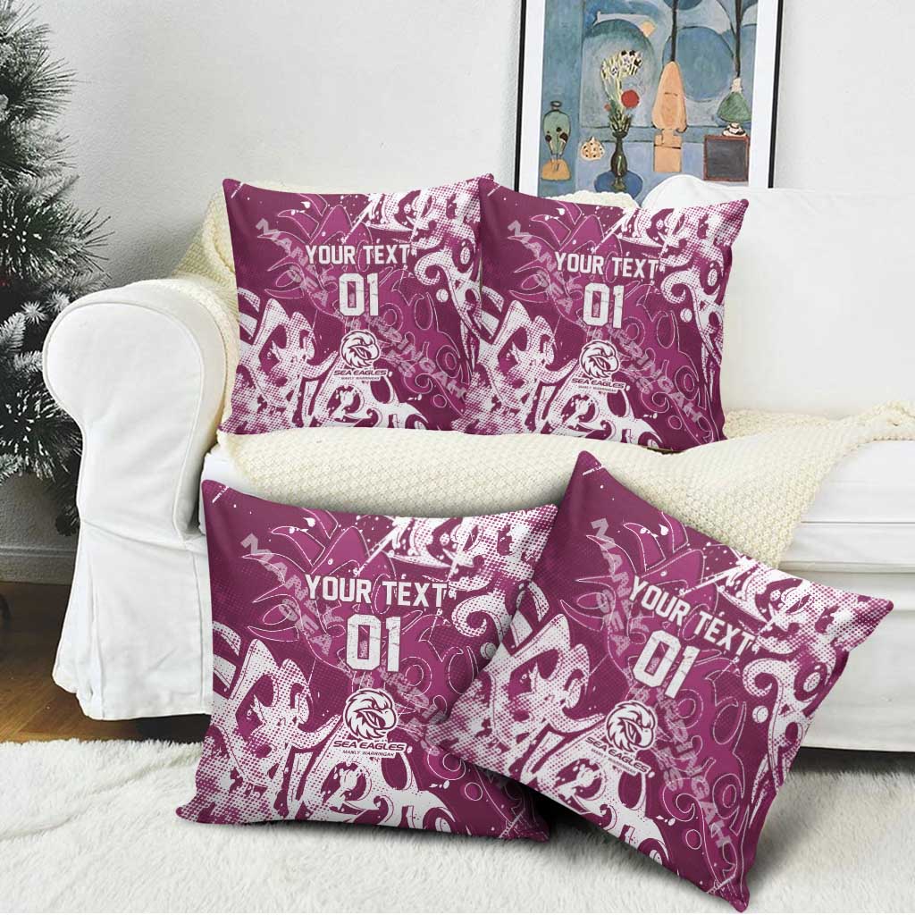 Personalized Manly Warringah Sea Eagles Rugby Pillow Cover Urban Street Graffiti Style - Distressed Splatter Elements
