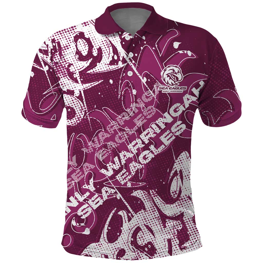 Personalized Manly Warringah Sea Eagles Rugby Polo Shirt Urban Street Graffiti Style - Distressed Splatter Elements