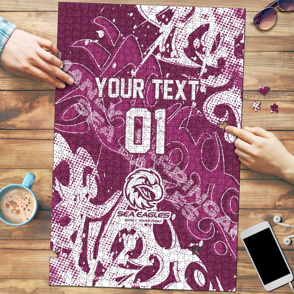 Personalized Manly Warringah Sea Eagles Rugby Puzzle Urban Street Graffiti Style - Distressed Splatter Elements