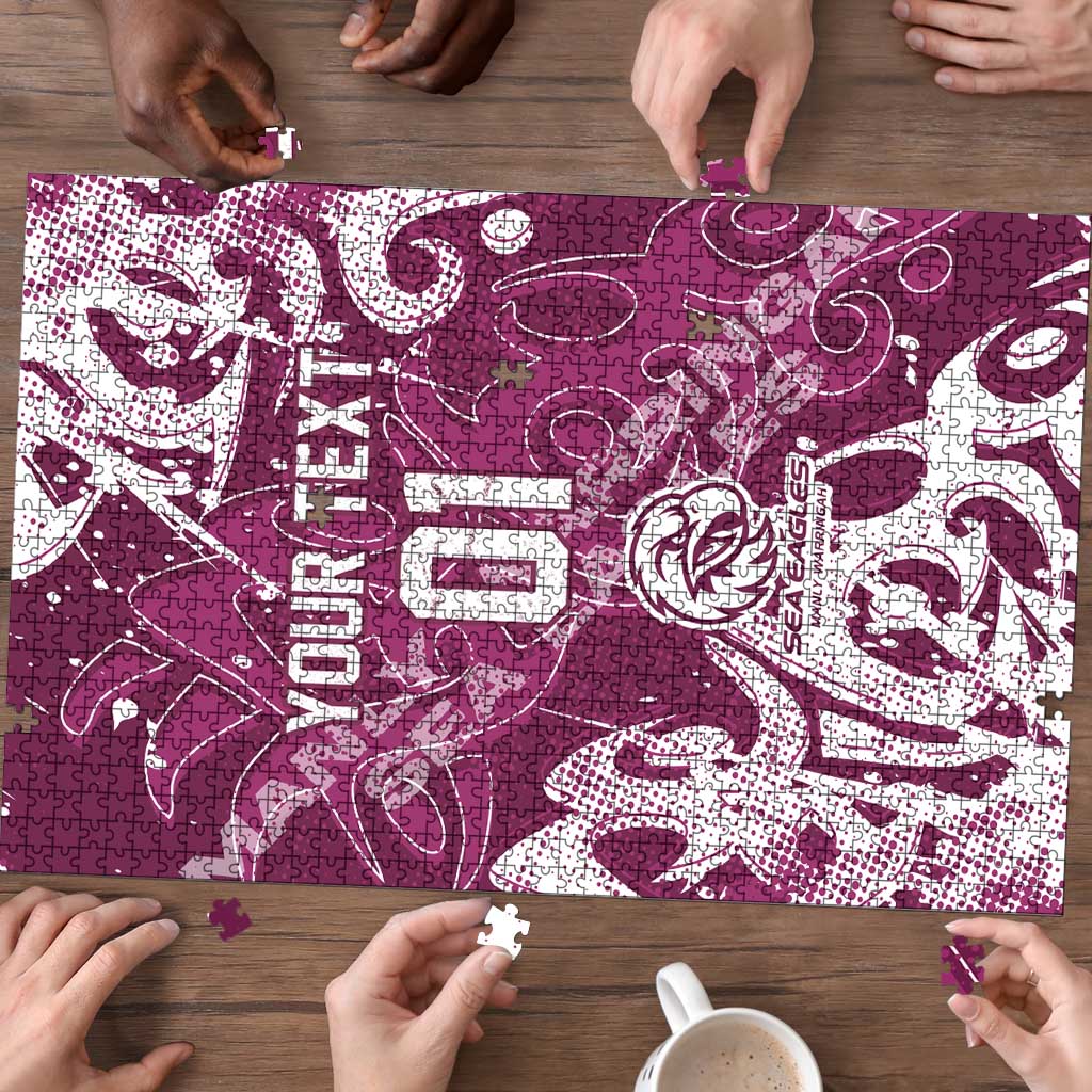 Personalized Manly Warringah Sea Eagles Rugby Puzzle Urban Street Graffiti Style - Distressed Splatter Elements