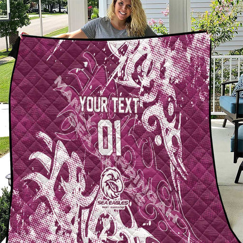 Personalized Manly Warringah Sea Eagles Rugby Quilt Urban Street Graffiti Style - Distressed Splatter Elements