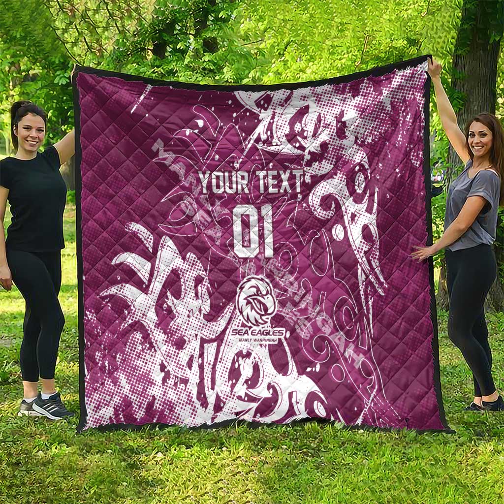 Personalized Manly Warringah Sea Eagles Rugby Quilt Urban Street Graffiti Style - Distressed Splatter Elements