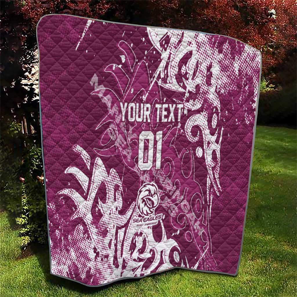 Personalized Manly Warringah Sea Eagles Rugby Quilt Urban Street Graffiti Style - Distressed Splatter Elements